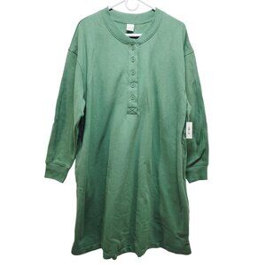 Green Sweater Dress Long-Sleeve Henley Nightgown  Size 1X Women’s Soft